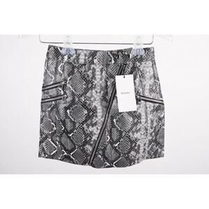 Bershka Women's Snakeskin Print Mini Skirt XS Biker Asymmetric Zipper Gray Black